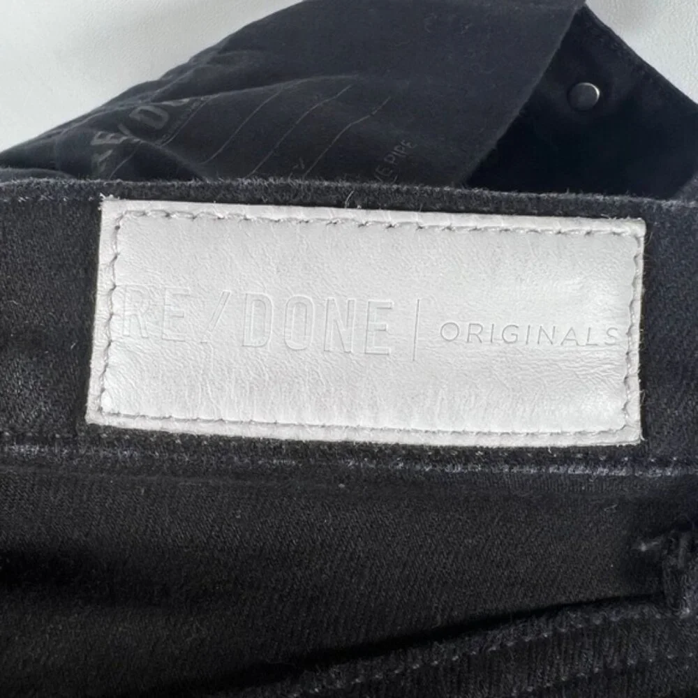 NWOT RE/DONE ORIGINALS Stove Pipe High Rise Raw Hem Jet Black SELF/CORP Jeans 26